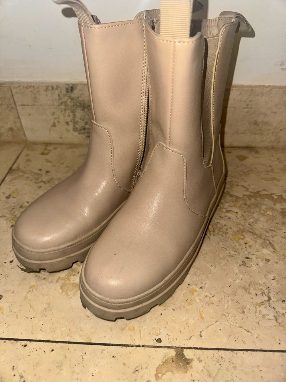 H&M Lace-Up Platform Boots in Beige